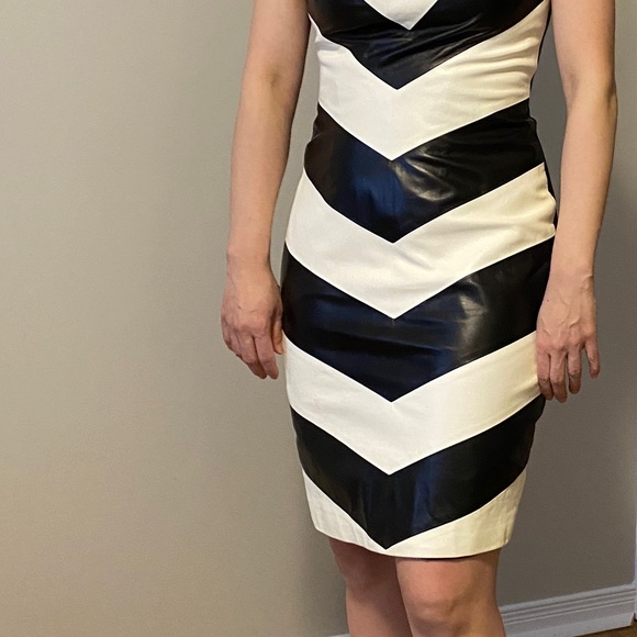 Unique chevron black and cream real leather dress. Vakko brand at Neiman Marcus - Picture 5 of 5